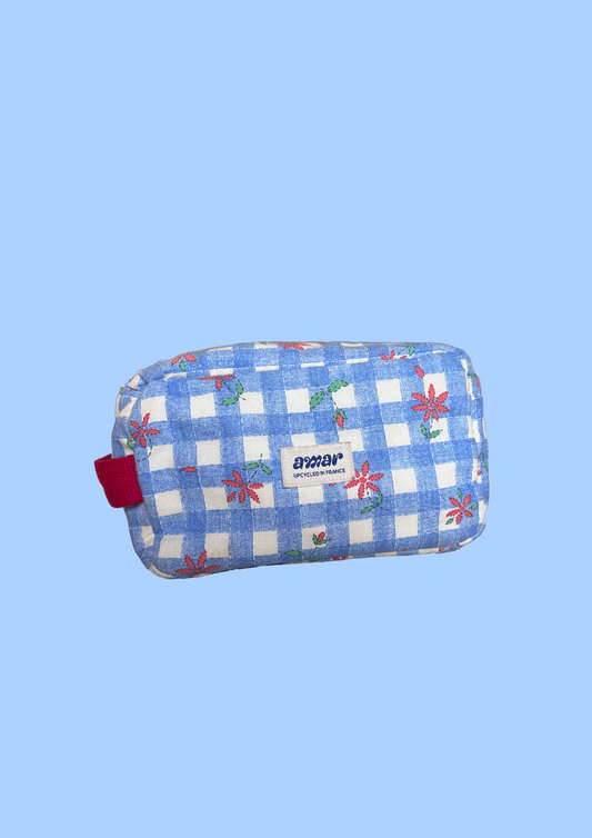 Trousse à carreaux bleu